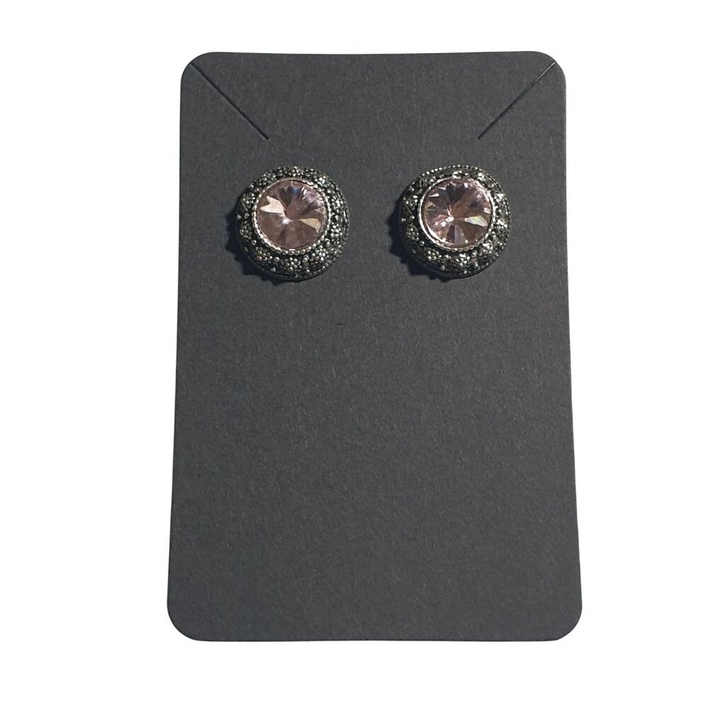 Pink Glass Crystal Rhinestone Stud Earrings Silver Tone Halo Women Barbie Core